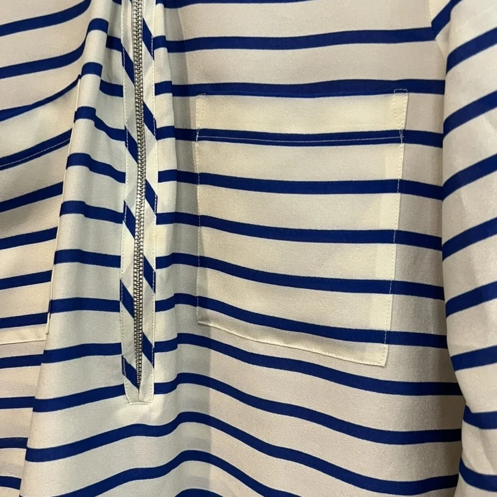 Calvin Klein Blue and White Striped Qaurter Zip Blouse Sz.Large - Picture 3 of 5
